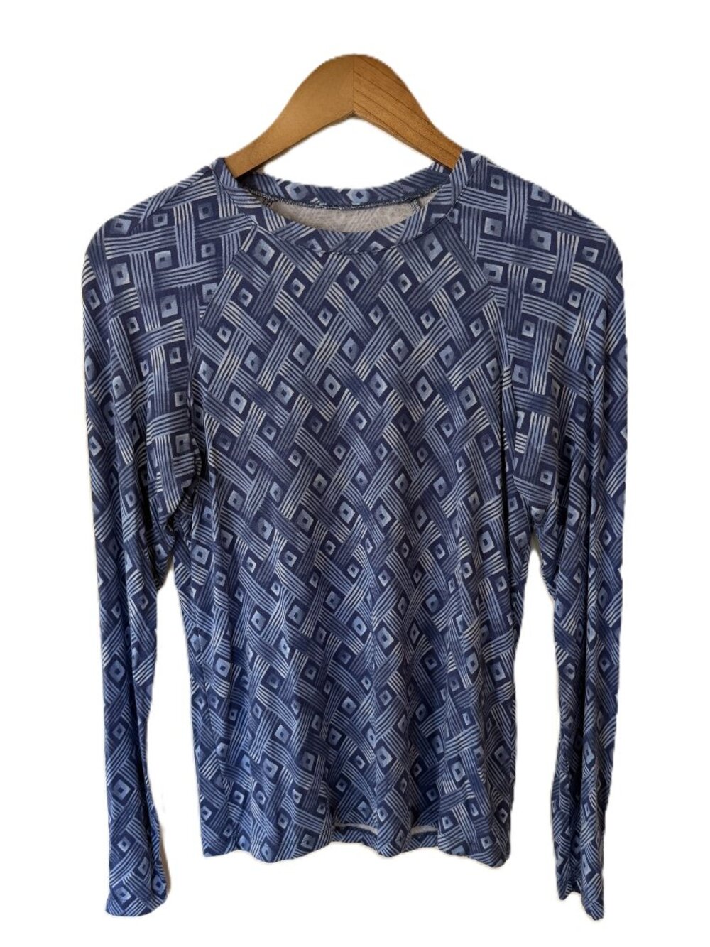 Stretch Long Sleeve Top, Possibly J. McLaughlin, Blue and White, Size Small